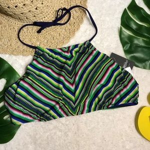 Women's High Neck Vibrant Striped Bikini Top
